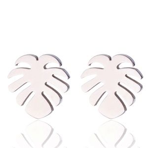 Monstera Deliciosa Leaf Silver stud earrings